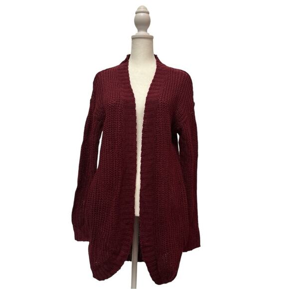 New women’s Ultra Flirt open cardi burgundy long sweater open weave size Large - Picture 1 of 7
